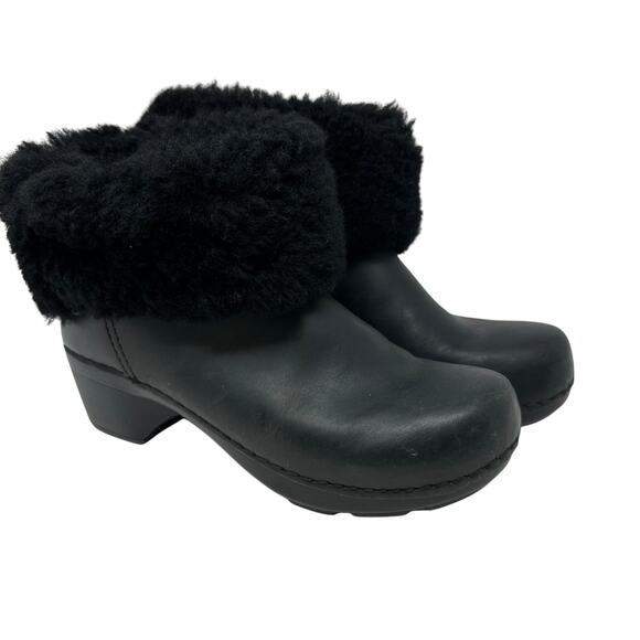 Dansko Harper Ankle Boots Womens Size 37 US 6.5-7 Black Leather Fur Cuff Top - Picture 1 of 9